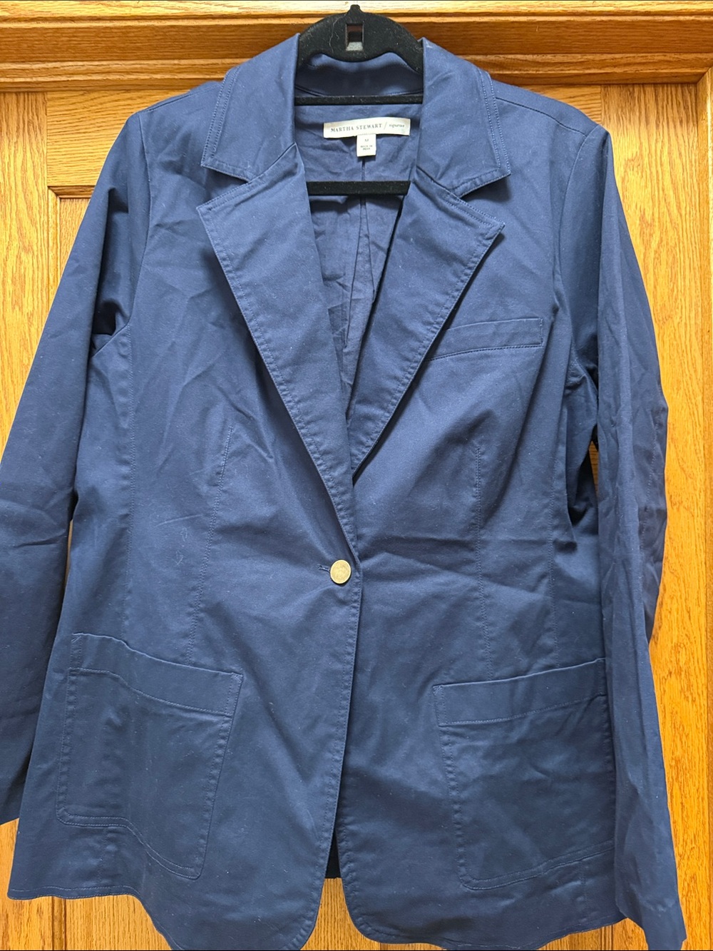 Martha Stewart Signature Navy Single-Button Cotton Blazer